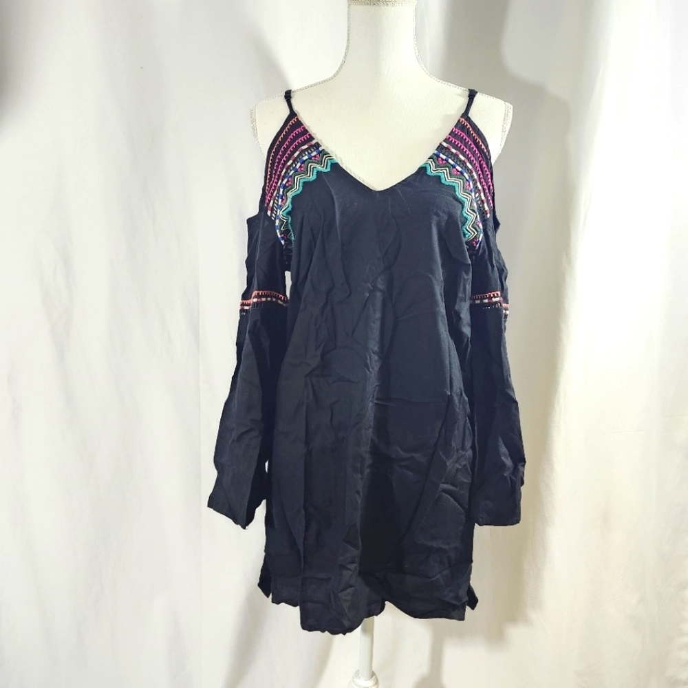 La Blanca Spice Market Cold-Shoulder Tunic w/ Embroidery S NWOT